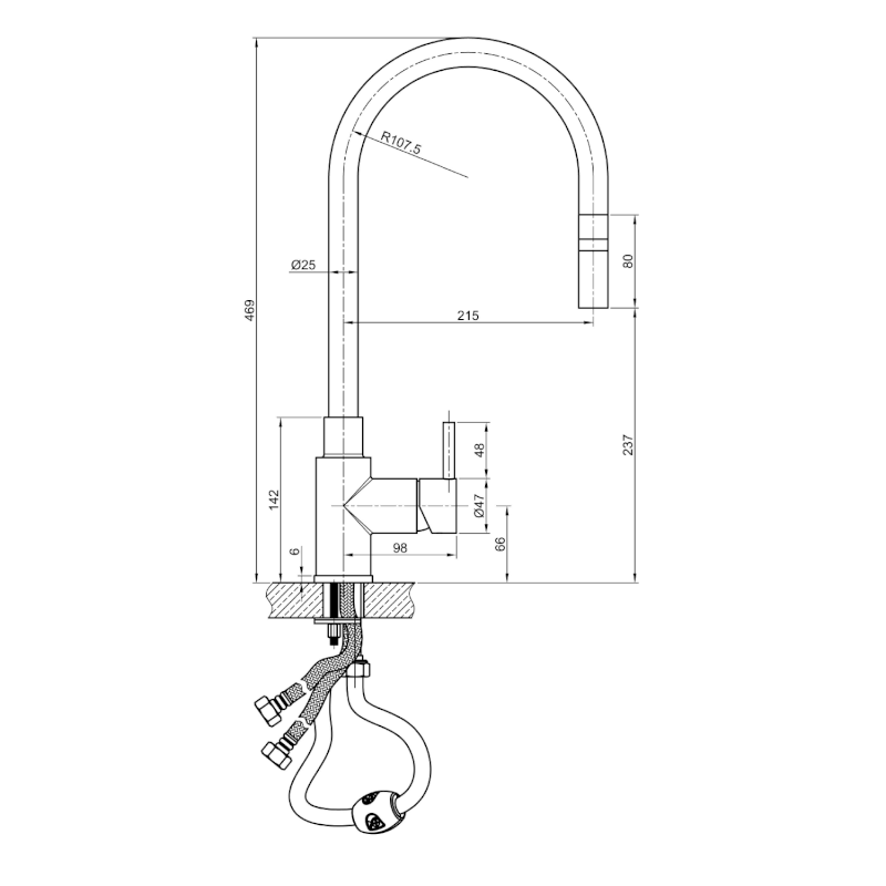 DUNA stojánková dřezová baterie s výsuvnou sprškou, nerez mat DU015