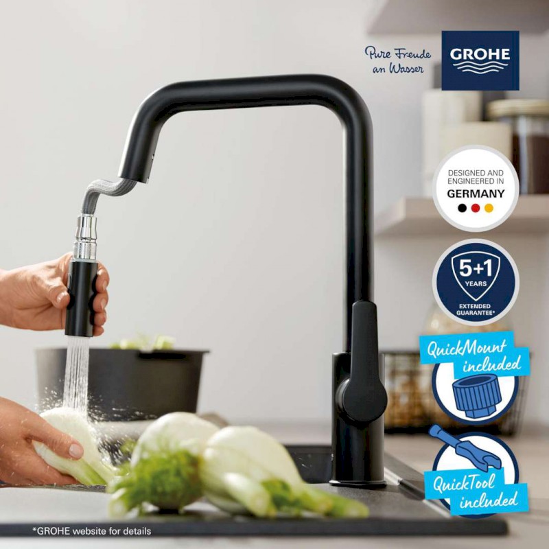 QuickFix Start Dřezová baterie s výsuvnou sprškou, matná černá GROHE 306312430