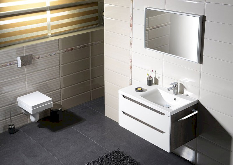 WAVE umyvadlová skříňka 89,7x45x47,8cm, pravá, bílá/dub cuneo WA093-3025