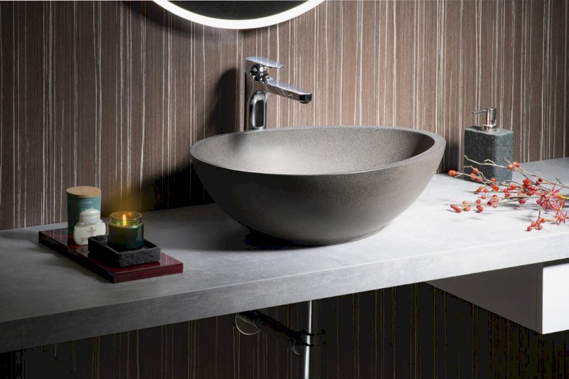 PUNC betonové umyvadlo na desku, včetně výpusti, 53x39cm, černý granit BH7001