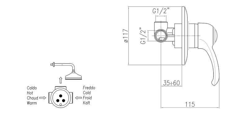 KIRKÉ podomítková sprchová baterie, 1 výstup, chrom KI41C