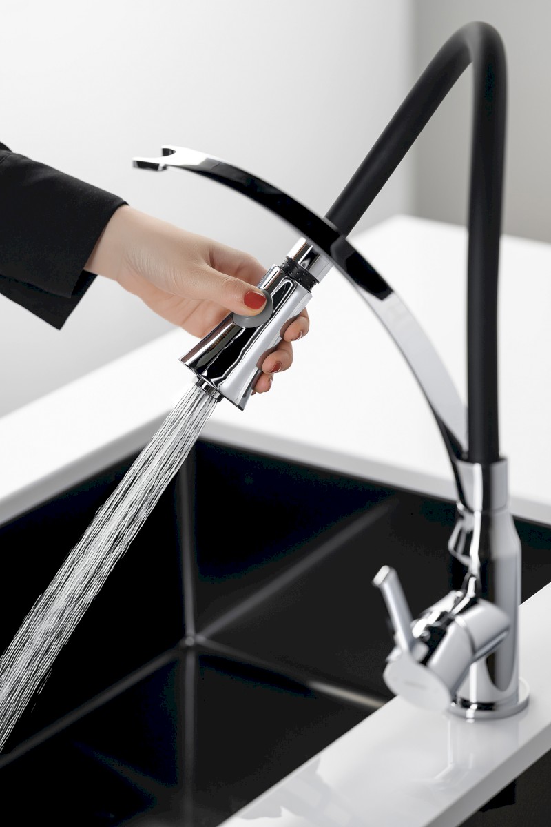 HEBE stojánková dřezová baterie se sprškou, chrom HT430