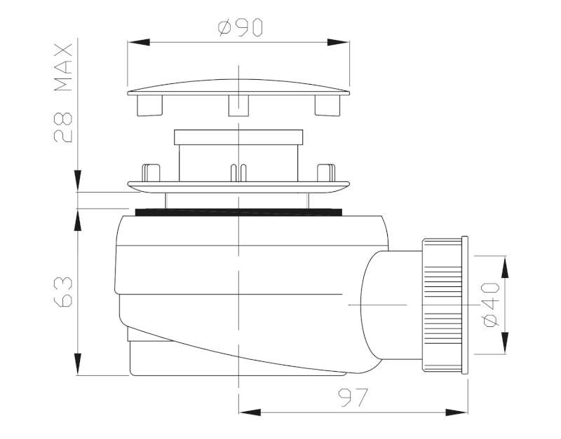 Vaničkový sifon, průměr 60mm, DN40, krytka chrom 1724C