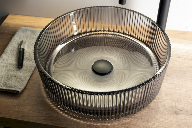 ANHELO skleněné gravírované umyvadlo na desku Ø 39,5cm, černá TY317B