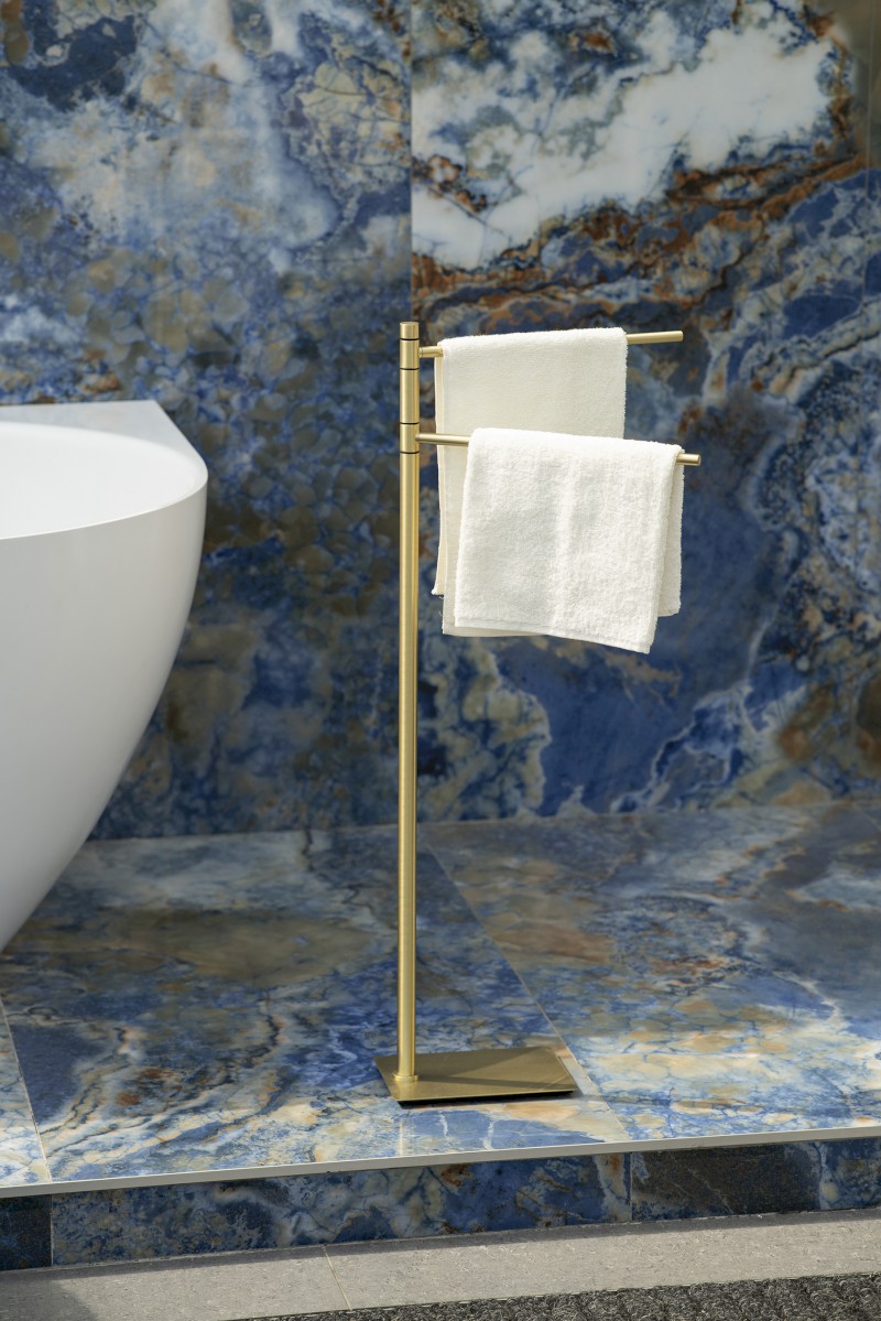 TRILLY stojan s držákem ručníků, hranatý, zlato mat TR3188