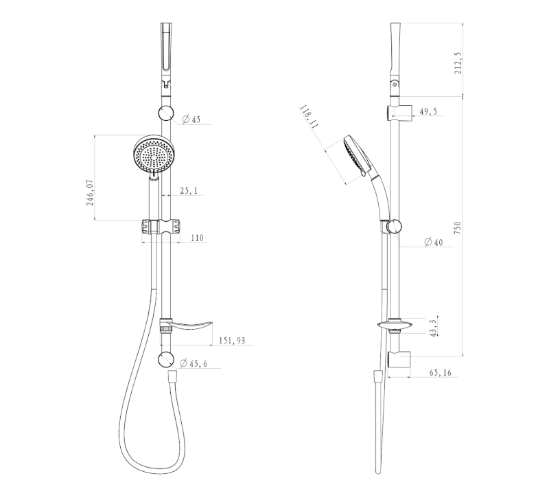 TILA sprchová souprava s mýdlenkou, posuvný držák, hadice 1500mm, chrom 11445