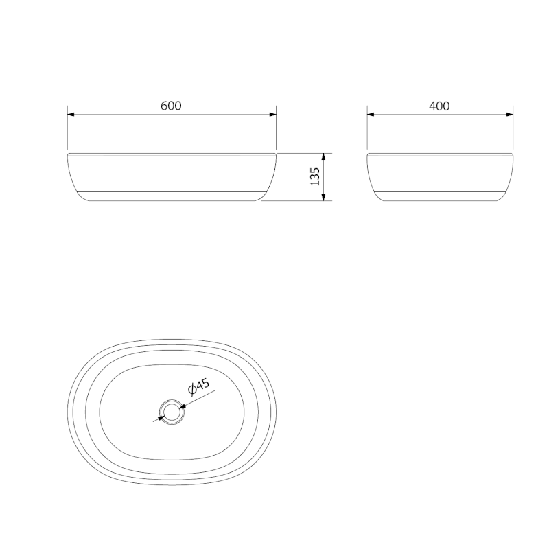 PRIORI keramické umyvadlo na desku, 60x40cm, bílá s modrým vzorem PI029