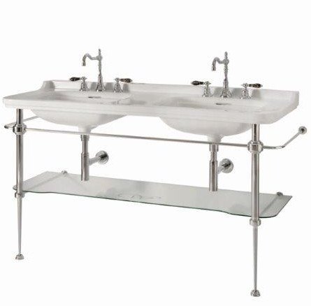 WALDORF konstrukce pro dvojumyvadlo 150cm se skleněnou poličkou, chrom 9195K1