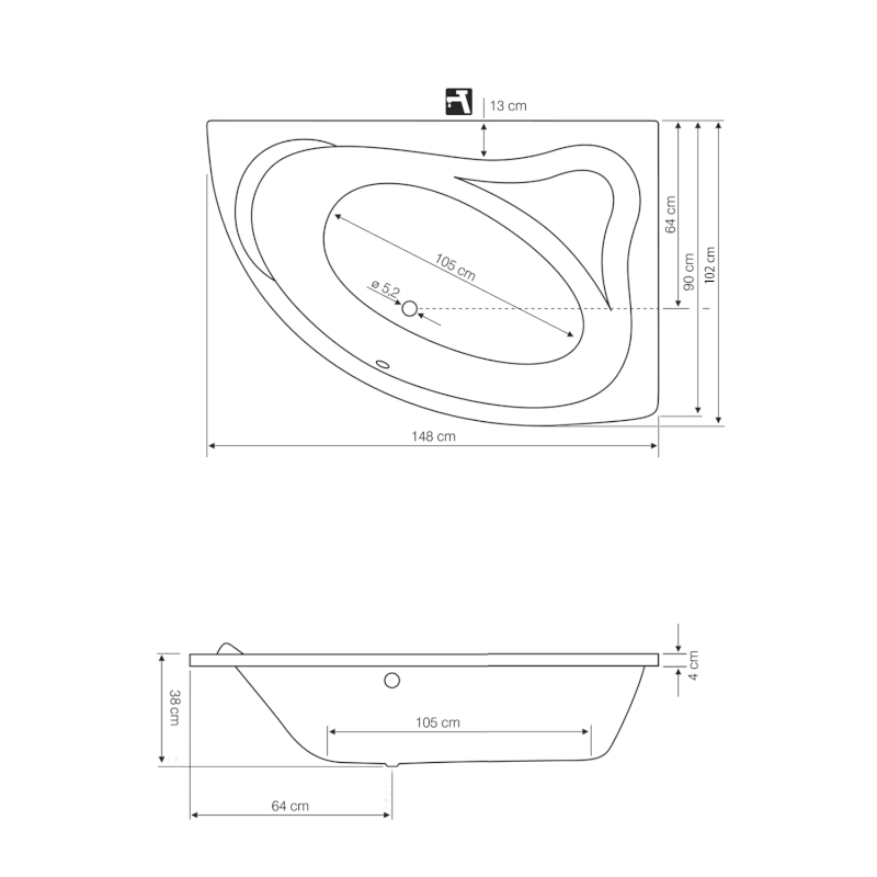 ORAVA vana 150x90x38cm, pravá, bílá G1591