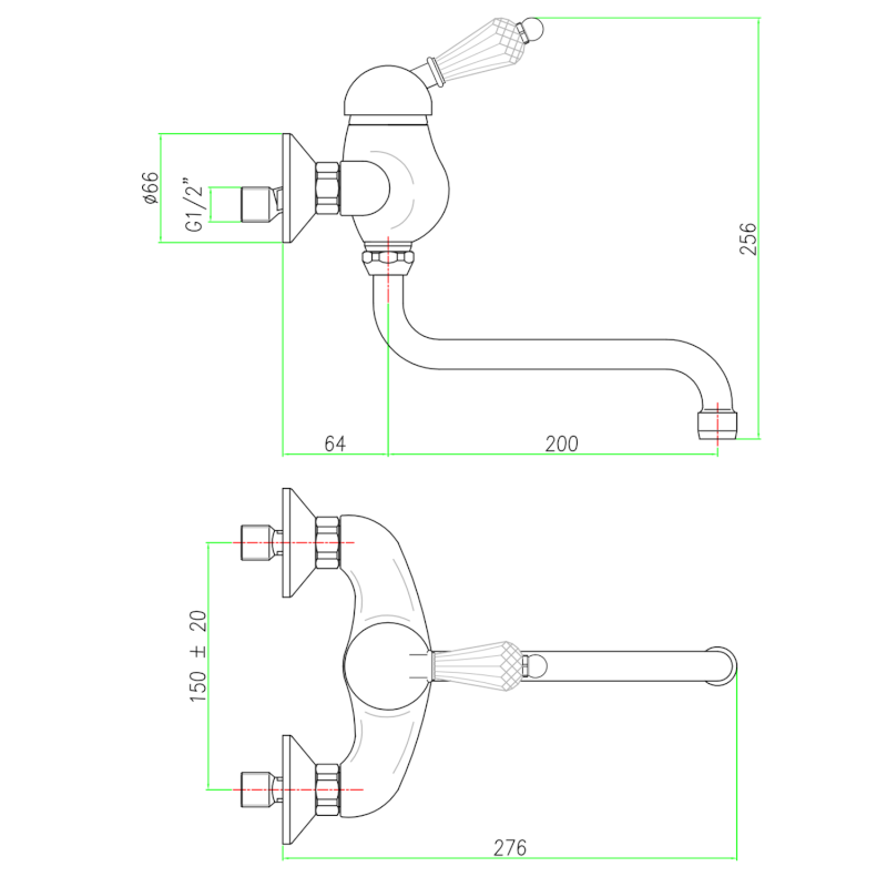 KIRKÉ CRYSTAL nástěnná baterie, páčka krystal, chrom KI15KC