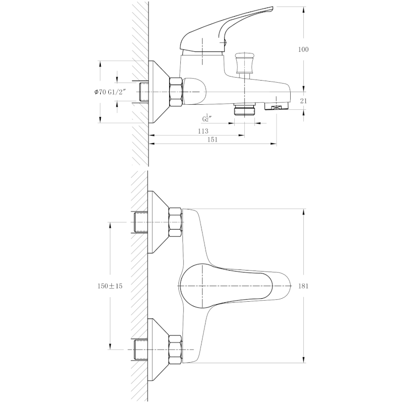 HOFFER nástěnná vanová baterie, chrom 424.010.1