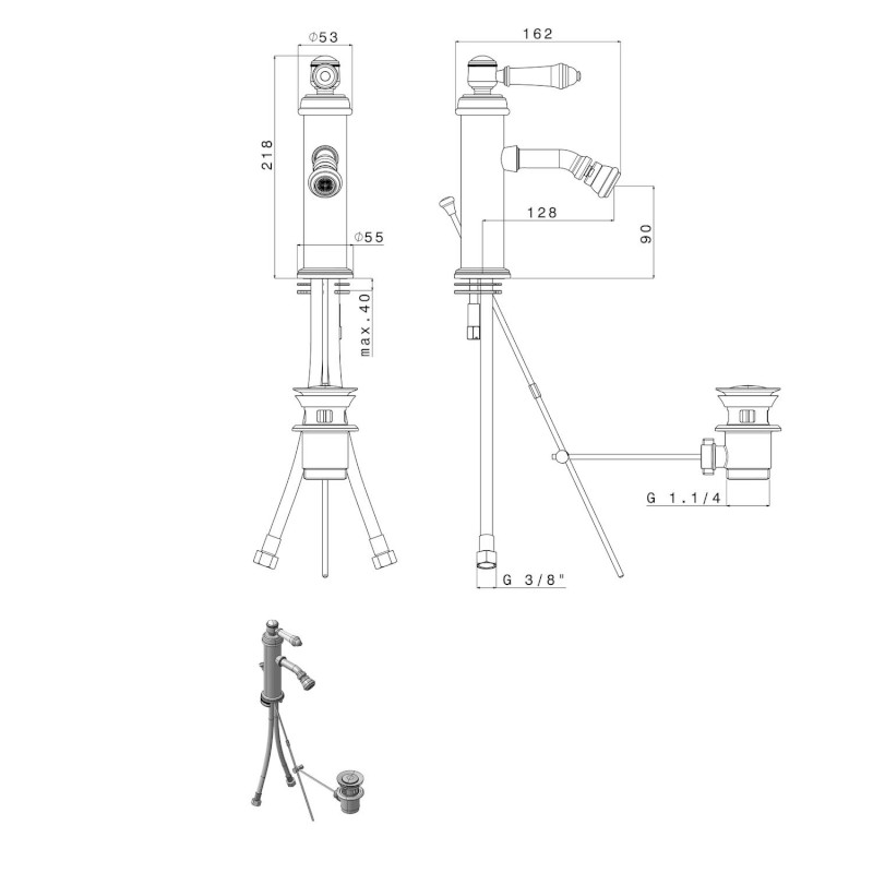 VIENNA stojánková bidetová baterie s výpustí, bronz VO003BR