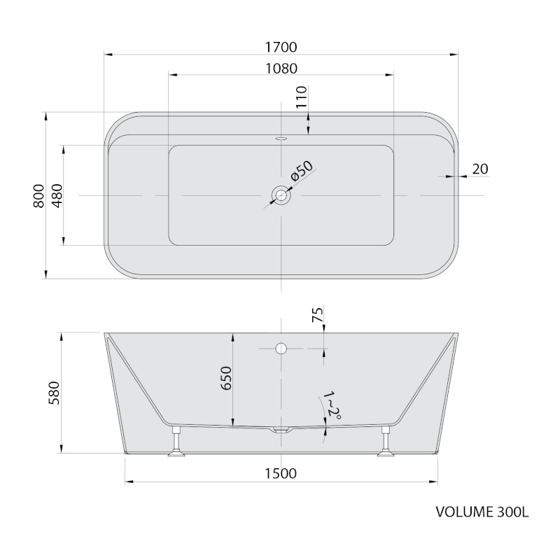 ZARY volně stojící vana 170x80x58cm, bílá 68658