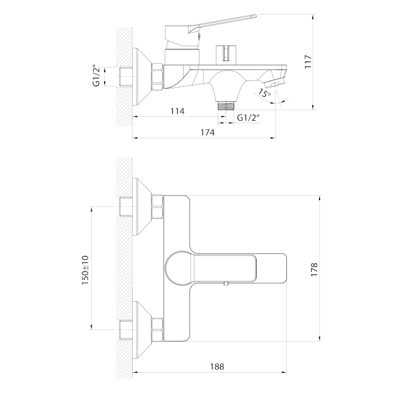 SINTRA nástěnná vanová baterie, chrom SX010