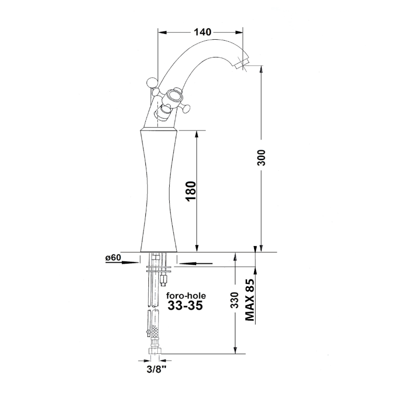 ANTEA stojánková umyvadlová baterie vysoká s výpustí, výška 300mm, bronz 3276L