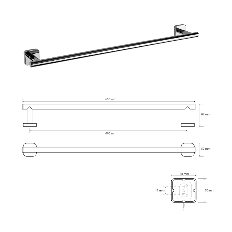 INSIA držák ručníků 600mm, chrom IS009