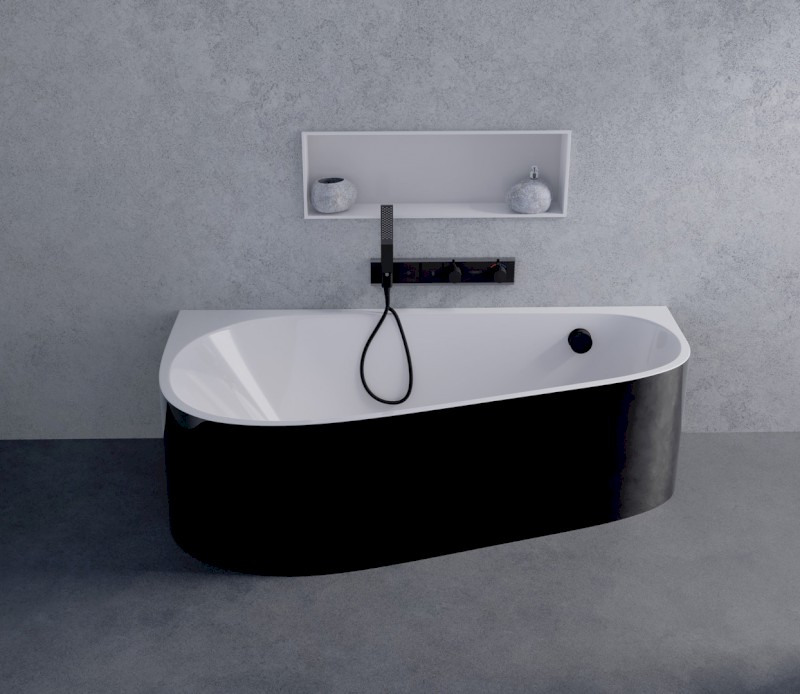 PROJEKTA DL MONOLITH nástěnná stojící vana 156x77x60cm, bílá/černá 20111MDLB