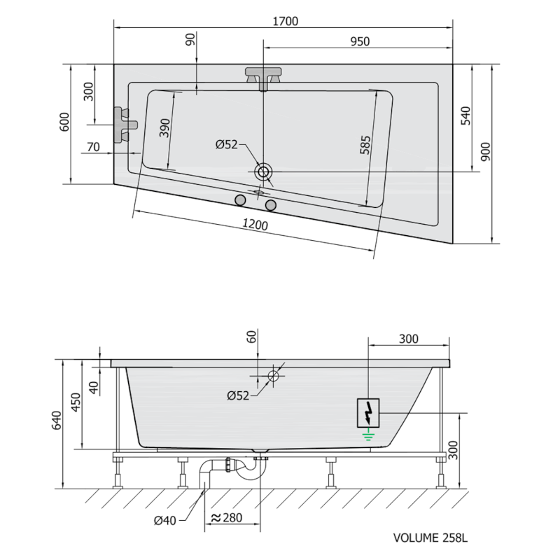ANDRA R hydromasážní vana, 170x90x45cm, Active Hydro-Air, chrom 81511.2010