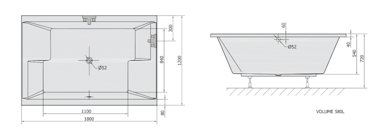 DUPLA obdélníková vana 180x120x54cm, bílá 13611