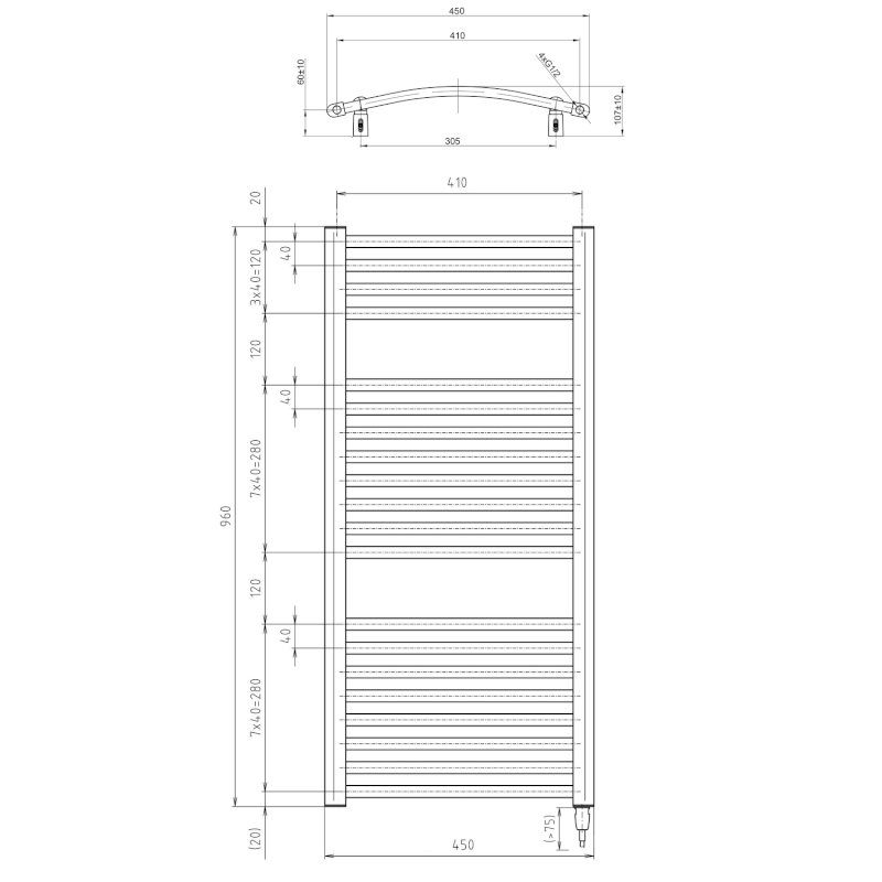 ORBIT-E elektrické otopné těleso oblé 450x960 mm, 300 W, bílá ILEO94T