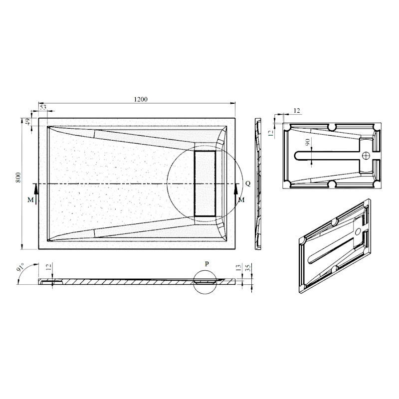 ELEA sprchová vanička litý mramor, 120x80cm, bílá PEL12080