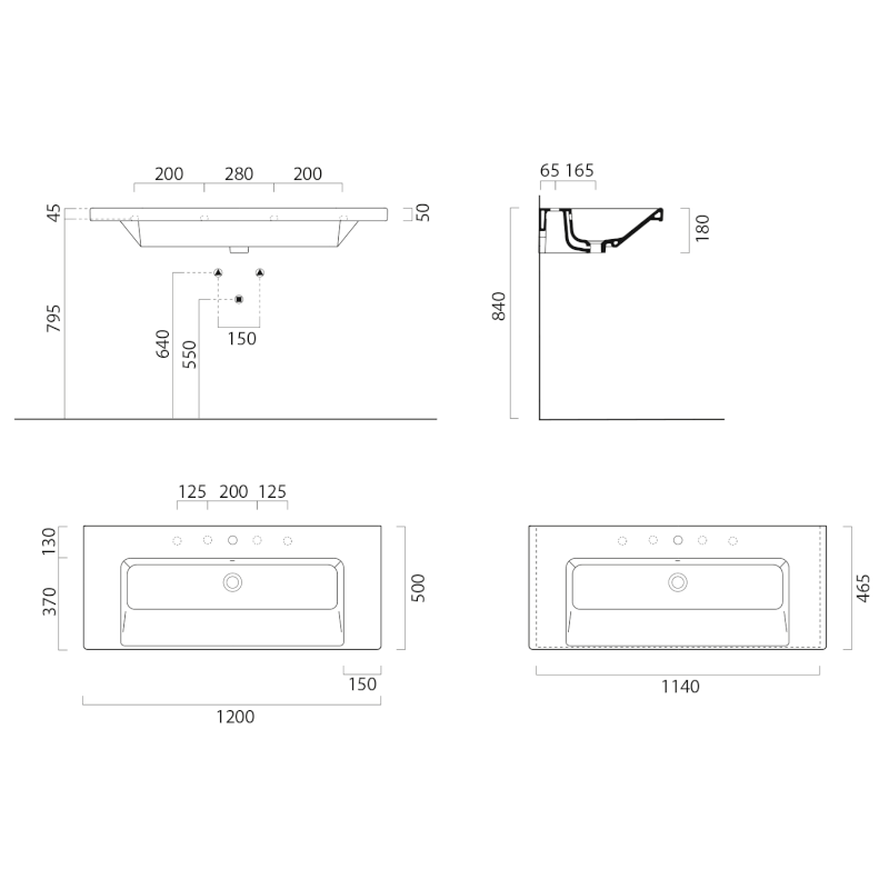 NORM keramické umyvadlo 120x50cm, bez otvoru, bílá ExtraGlaze 8626011
