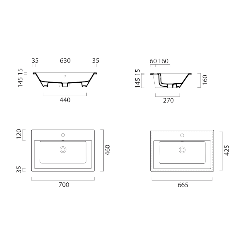 KUBE X keramické umyvadlo zápustné 70x46cm, bílá ExtraGlaze 9437111