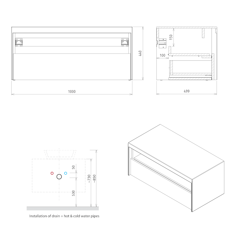 VIERA umyvadlová skříňka 100x44x50cm, bílá mat/dub Alabama VA100-2222