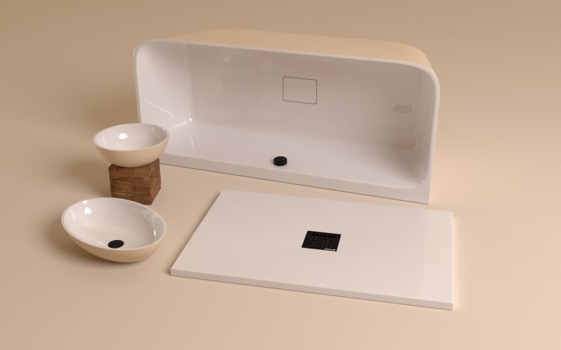 SKYLLA nástěnná stojící vana litý mramor 170x75x60cm, bílá/béžová mat 72430.82