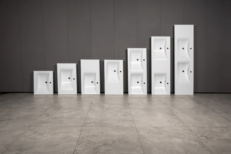 LUCIOLA dvojumyvadlo, litý mramor, 150x48cm, bílá 50154