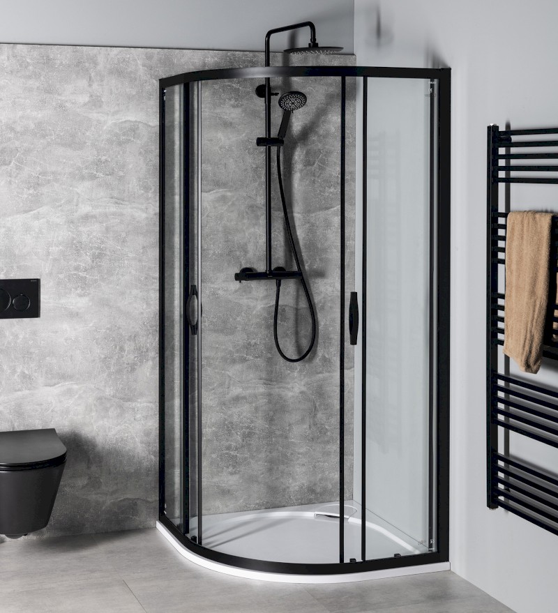 SIGMA SIMPLY BLACK čtvrtkruhová sprchová zástěna 900x900 mm, R550, čiré sklo GS5590B