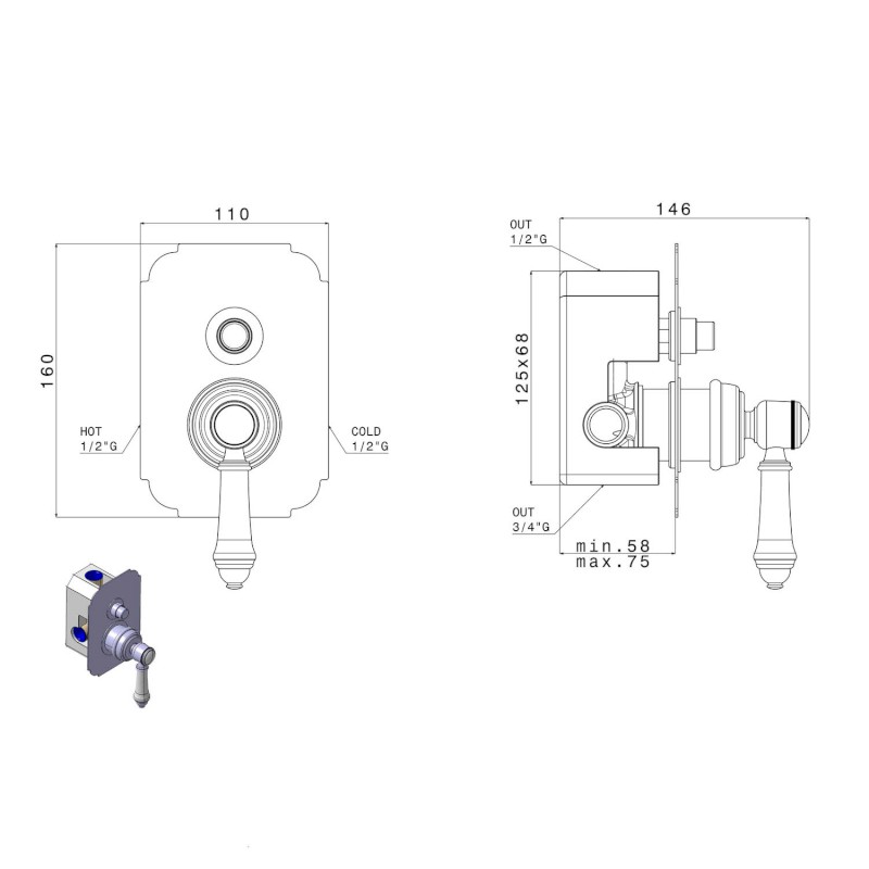 VIENNA podomítková sprchová baterie, 2 výstupy, chrom VO042