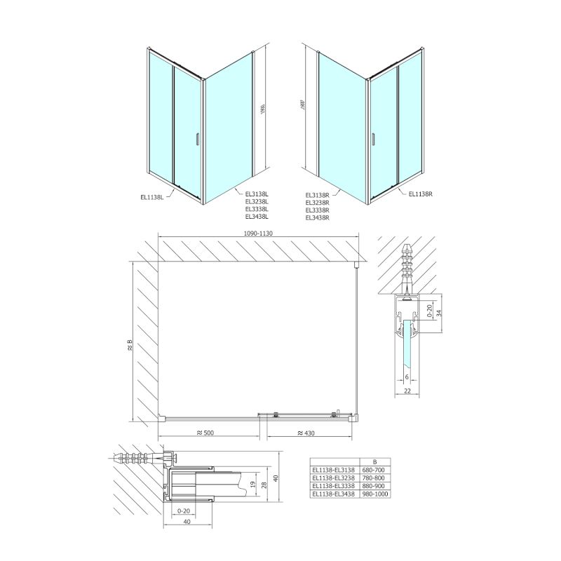 EASY sprchové dveře 1100mm, sklo Brick EL1138