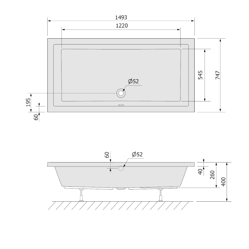 DEEP hluboká sprchová vanička s konstrukcí, obdélník 150x75x26cm, bílá 72386