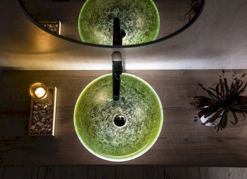 SHAY skleněné umyvadlo na desku Ø 42cm, zlatá 2501-22