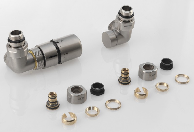 CORNER připojovací sada ventilů termostatická triaxiální, levé provedení, nerez mat CP1511LS