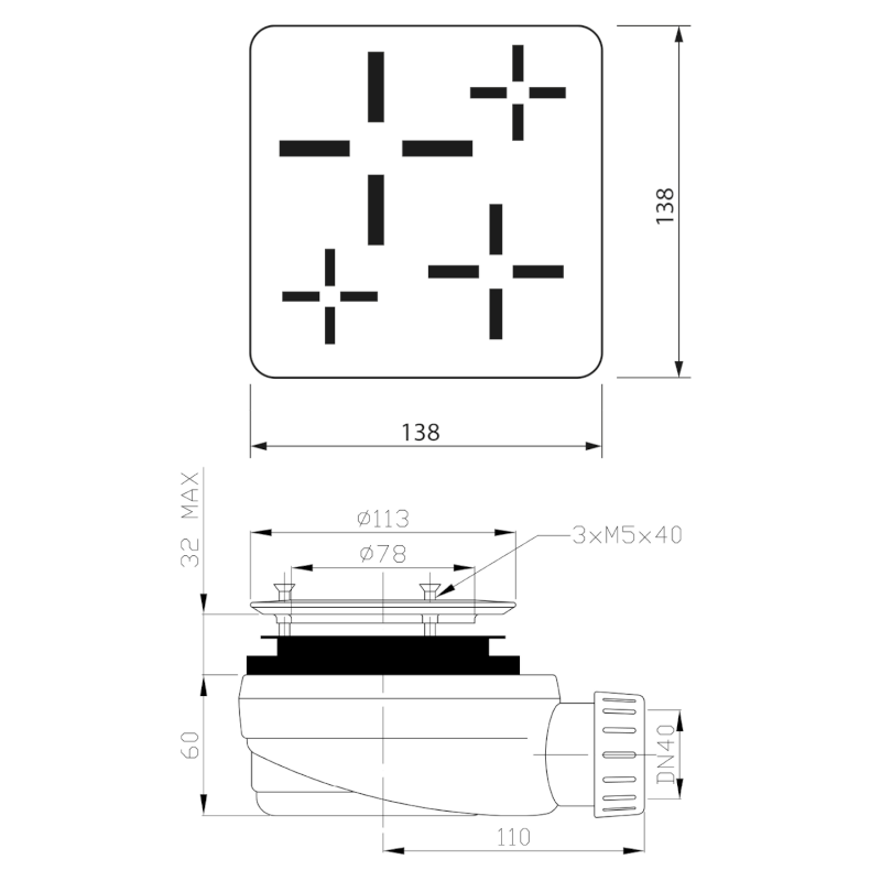 Vaničkový sifon, průměr otvoru 90 mm, DN40, krytka bílá KSM107W-SN90