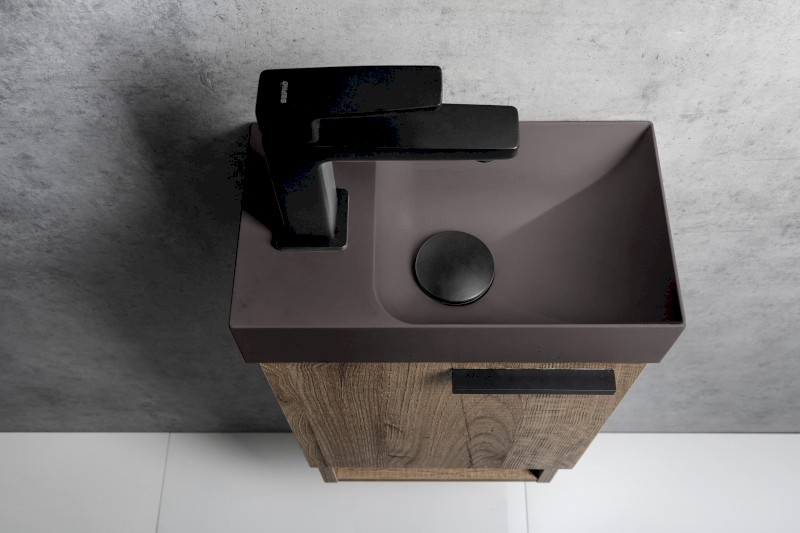 PICCOLINO betonové umývátko 30,8x17cm, baterie vlevo, tmavě hnědá mat PK30015