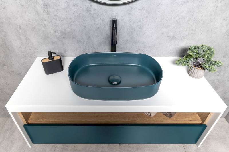INFINITY OVAL keramické umyvadlo na desku, 55x36cm, zelená petrol 10NF65055-2P