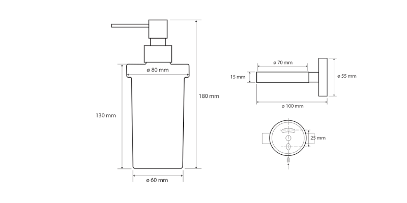 X-ROUND BLACK dávkovač mýdla 230ml, mléčné sklo, černá mat XR101B