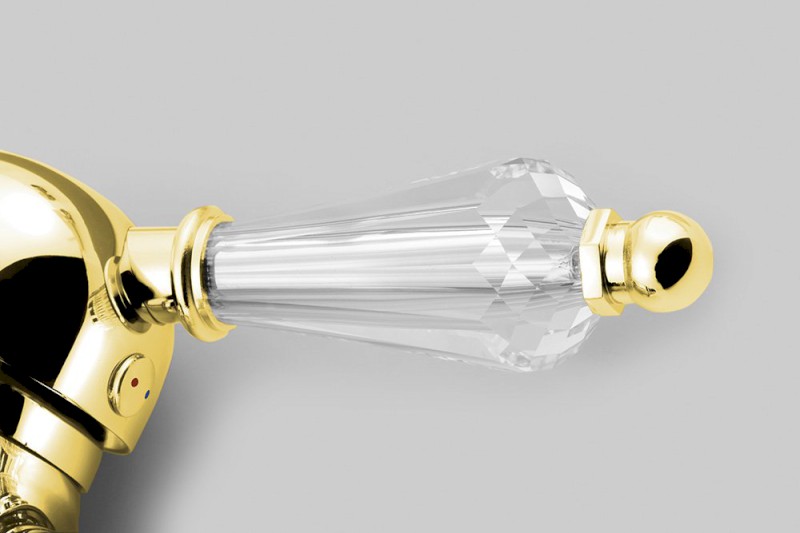 KIRKÉ CRYSTAL stojánková bidetová baterie s výpustí, páčka krystal, zlato KI03KZ