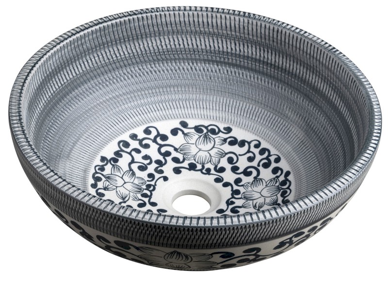 PRIORI keramické umyvadlo na desku, Ø 41 cm, modrá se vzorem PI036