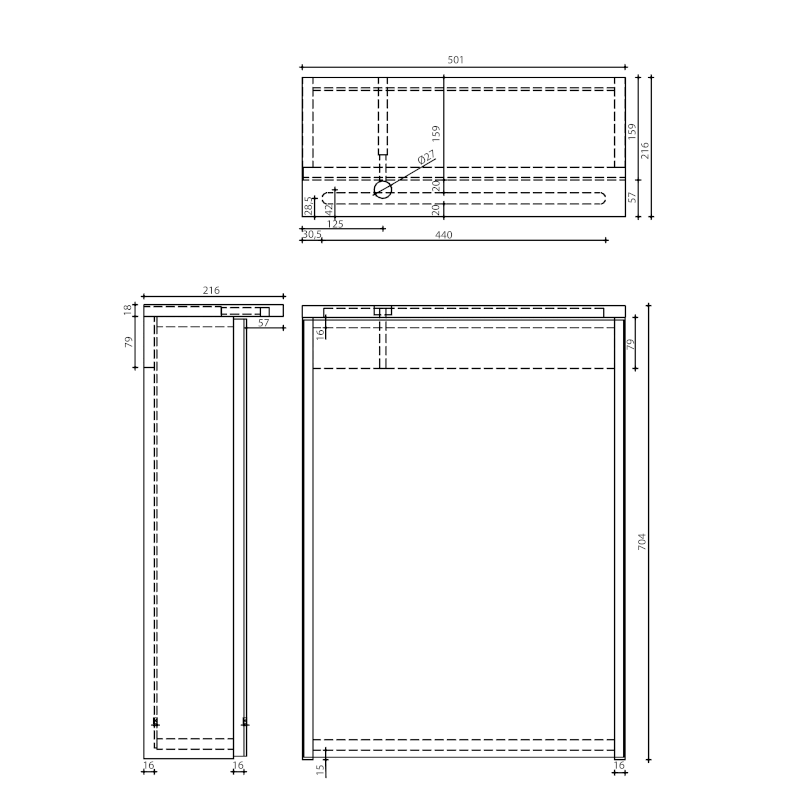 KAWA STRIP galerka s LED osvětlením 50x70x22cm, dub emporio WGL35S