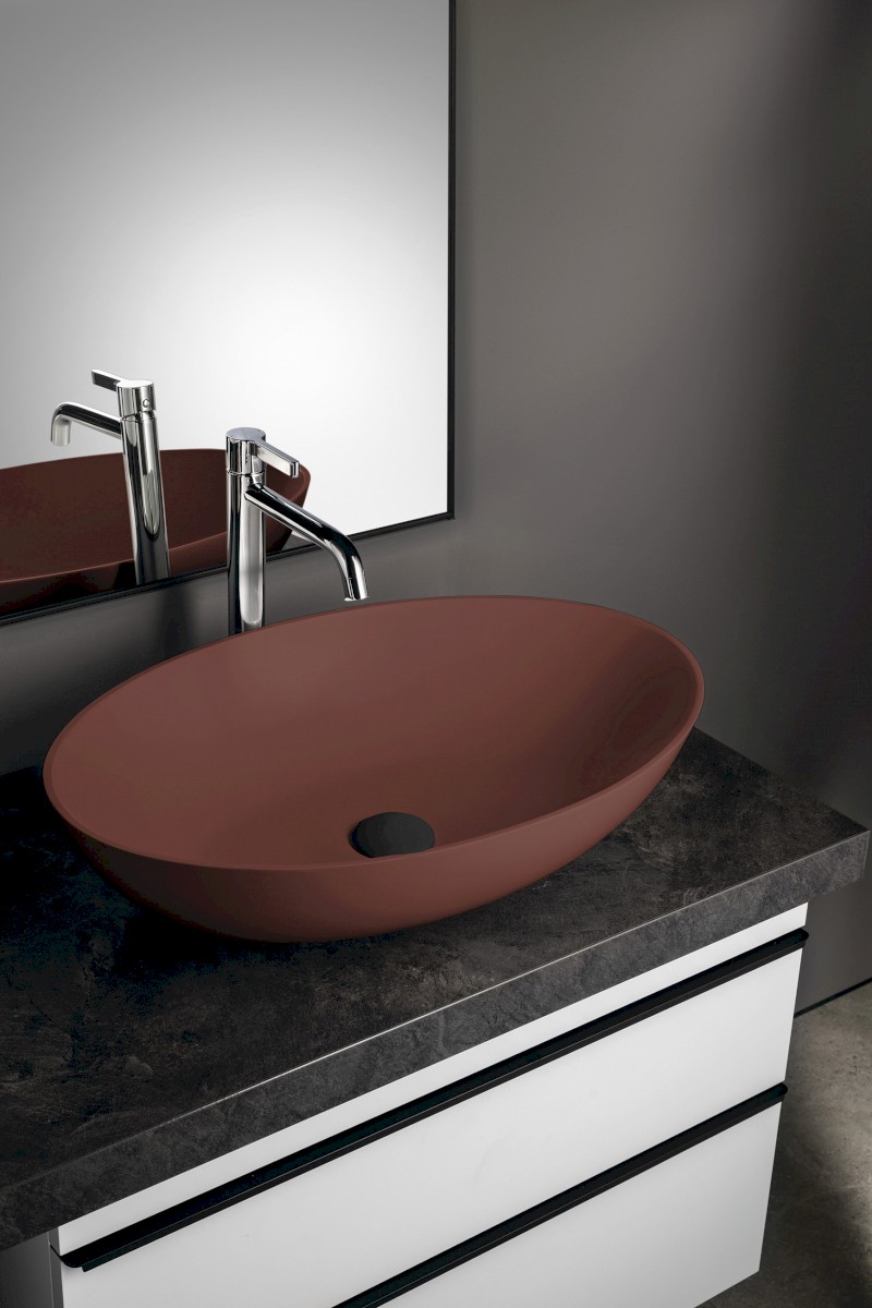 BANERA OVAL umyvadlo na desku, litý mramor, 60x40cm, hnědá mat 14397.71