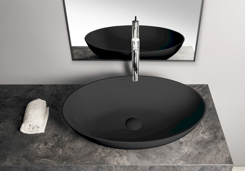 BANERA OVAL umyvadlo na desku, litý mramor, 60x40cm, antracit mat 14397.51