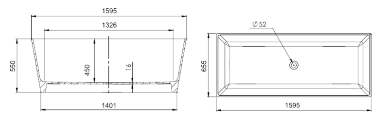 KVADRIE volně stojící vana 1590x650x550mm, litý mramor, bílá lesk GVKV1590