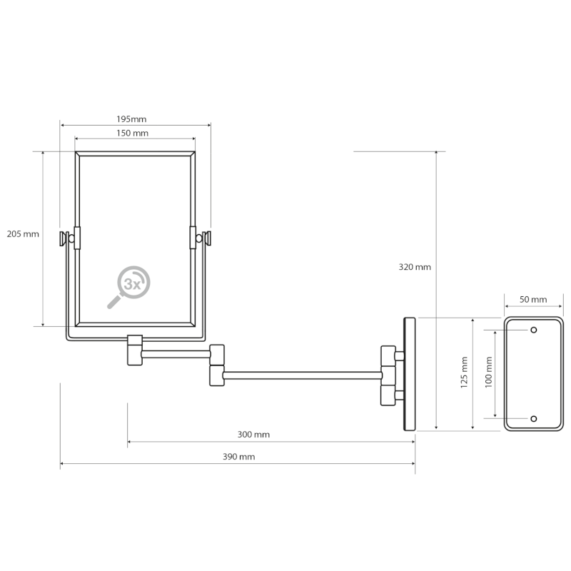 Kosmetické zrcátko závěsné, 150x205mm, oboustranné, chrom XP059