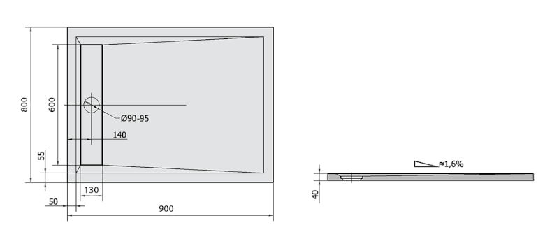 VARESA sprchová vanička z litého mramoru se záklopem, obdélník 90x80cm, bílá 71606