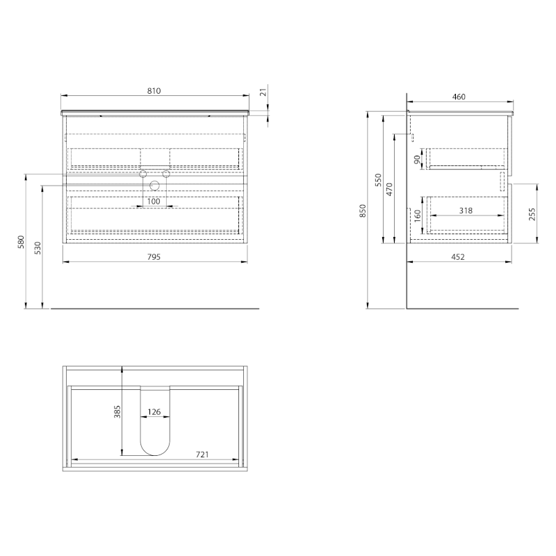 PANEDA umyvadlová skříňka 79,5x55x45,2cm, bílá PN280
