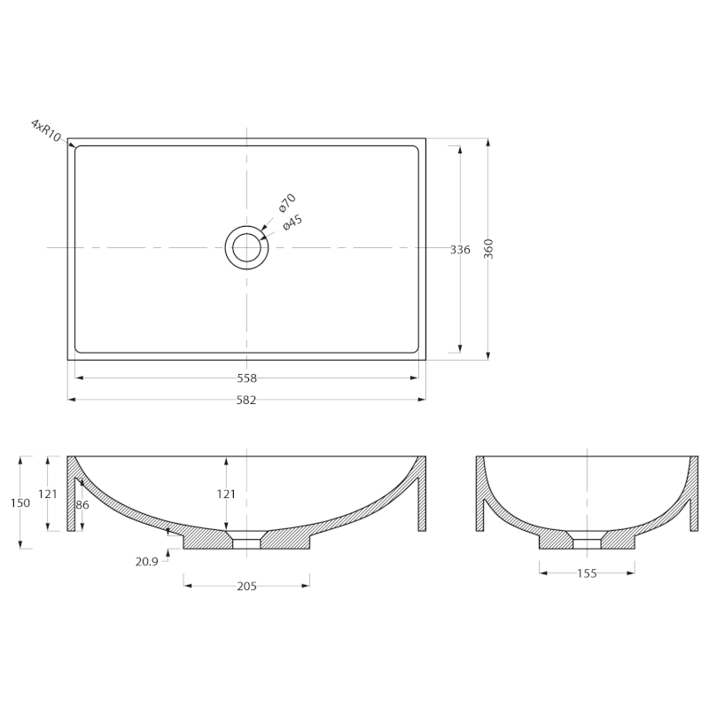 TARANT betonové umyvadlo včetně výpusti, 58x36cm, černý granit AR471